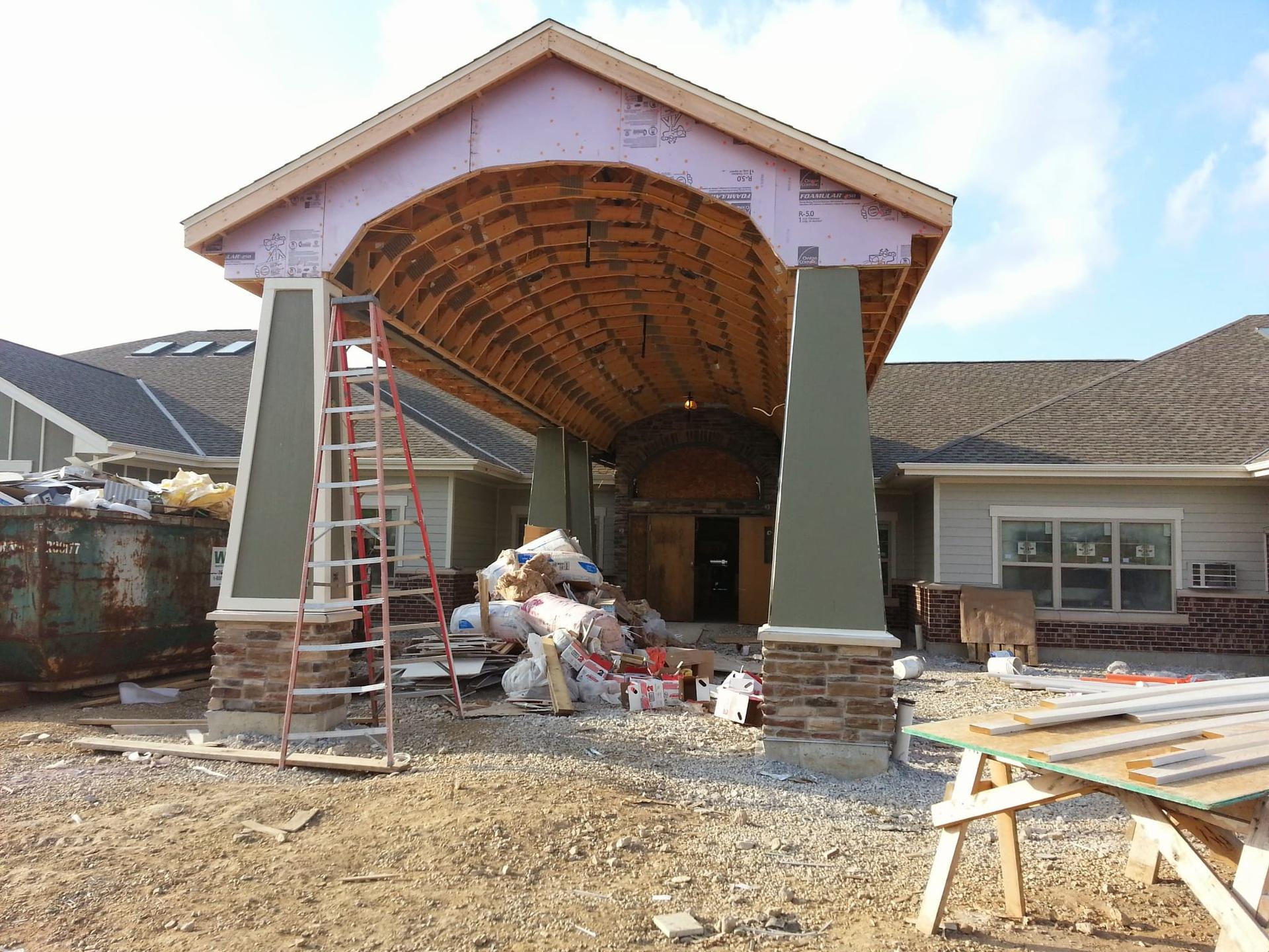 Portico and column construction in progress